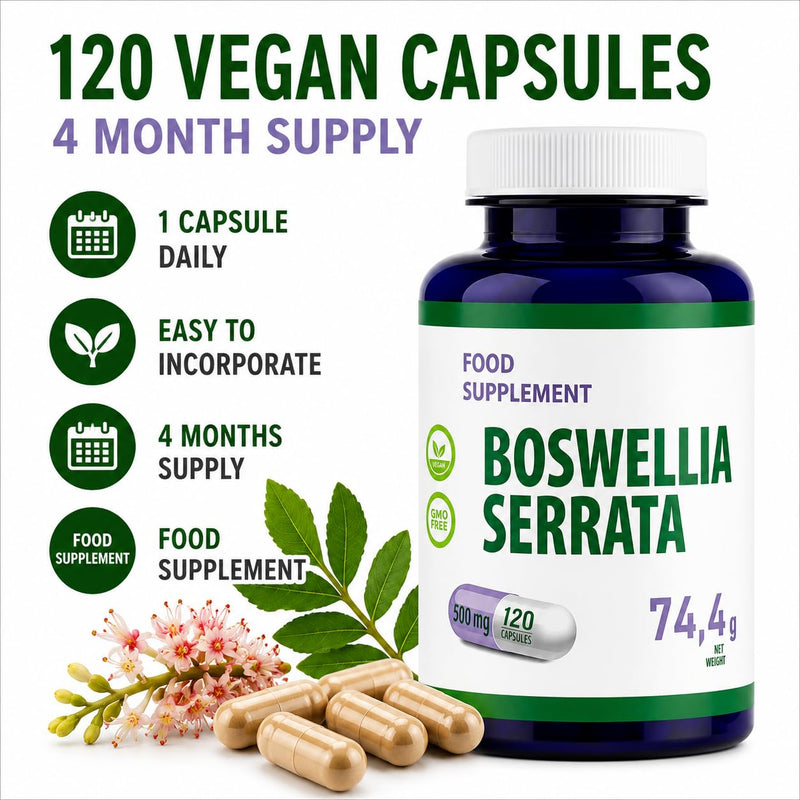 Hepatica Boswellia Serrata (Indian Frankincense) 5,000mg Equivalent | 500mg 10:1 Extract | 65% Boswellic Acids | 120 Vegan Capsules | 3rd Party Lab Tested