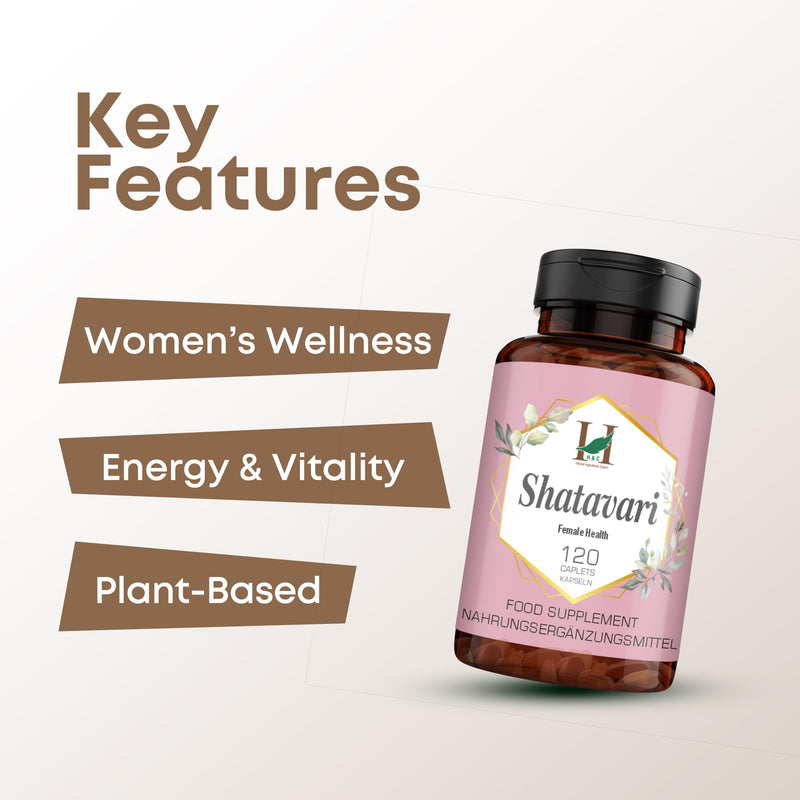 H&C Shatavari Caplets/Tablets (Asparagus Racemosus) - 750mg, 120 Caplets | Women Health Supplement 750mg Caplets