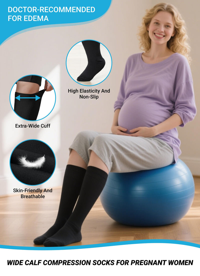 [Australia] - Plus Size Compression Socks: Wide Calf Compression Stockings for Men Women - Extra Large 20-30 mmHg Compression Hose Support for Running Travel Nurses Pregnancy 3 Pairs 3X-Large Black-3 Pairs 