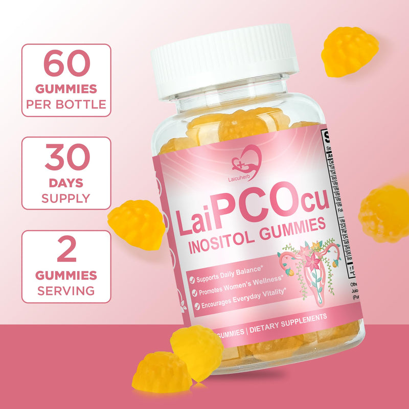 LaiPCOScu Inositol Vitamins Gummies for Women Hormonal Balance & Fertility, Natural Fertility Gummies with Folate & Zinc, 60 Count Support Daily Wellness Women Conception Gummies with Vitamin B6 & B12