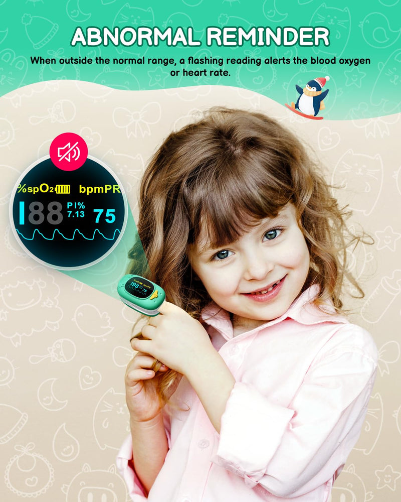 [Australia] - Pulse Oximeter for Kids-HOLFENRY Baby Oxygen Monitor Fingertip for Children Kids Pulse Oximeter Fingertip, Large Display, Included with AAA Battery Green 