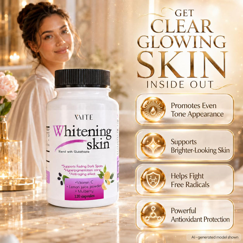 VAITE Glutathione Whitening Pills - Dark Spots & Acne Scar Remover - Vegan Skin Bleaching Pills with Anti-Aging & Antioxidant Effect - 120 Capsules 120 Count (Pack of 1)
