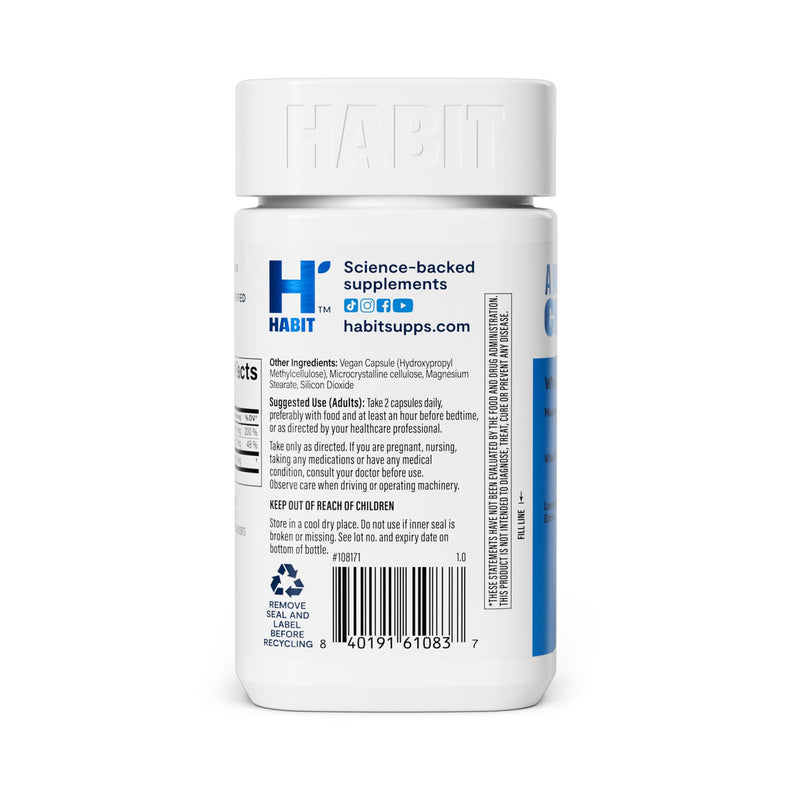 Habit Magnesium Sleep & Recover Supplement, Magnesium Glycinate, Vitamin B6, Lemon Balm, 60 Capsules