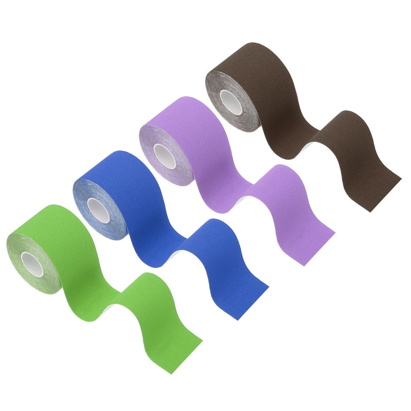 PATIKIL 5.5 Yard x 2 Inch Kinesiology Tape, 4 Roll Adhesive Cotton Sports Muscle Support Tapes Waterproof Elastic Tape for Knee Ankle Wrist Shoulder, Green/Blue/Purple/Coffee