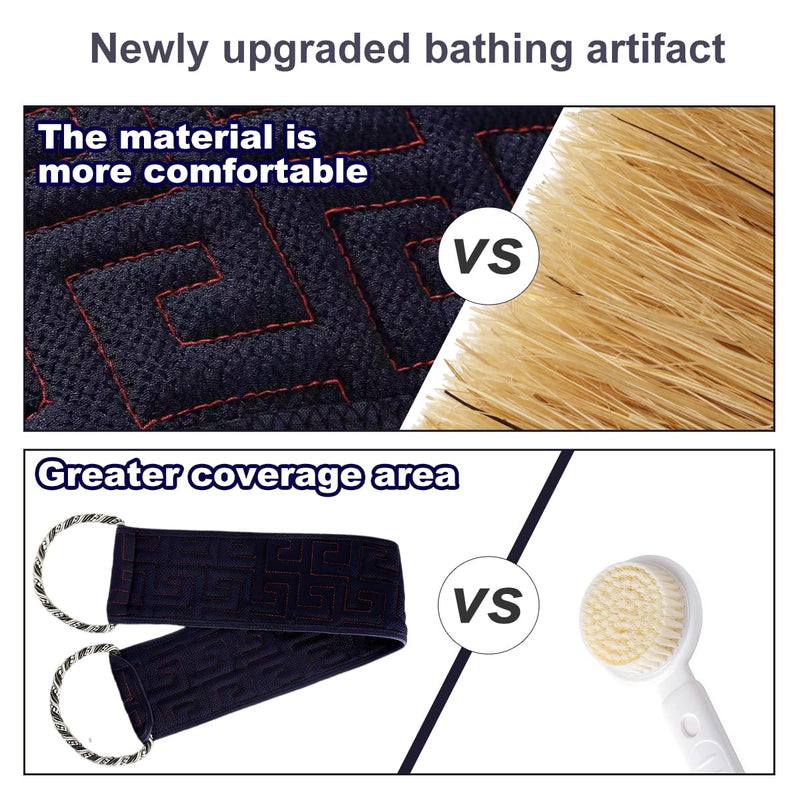 [Australia] - Back scrubber and peeling glove, exfoliating gloves, shower brush back, washing aid to remove dead skin, double-sided, 2 pieces of bath accessories for women and men, bath and shower (navy blue). 