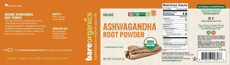 [Australia] - BareOrganics Ashwagandha Root Powder, 8 Oz 