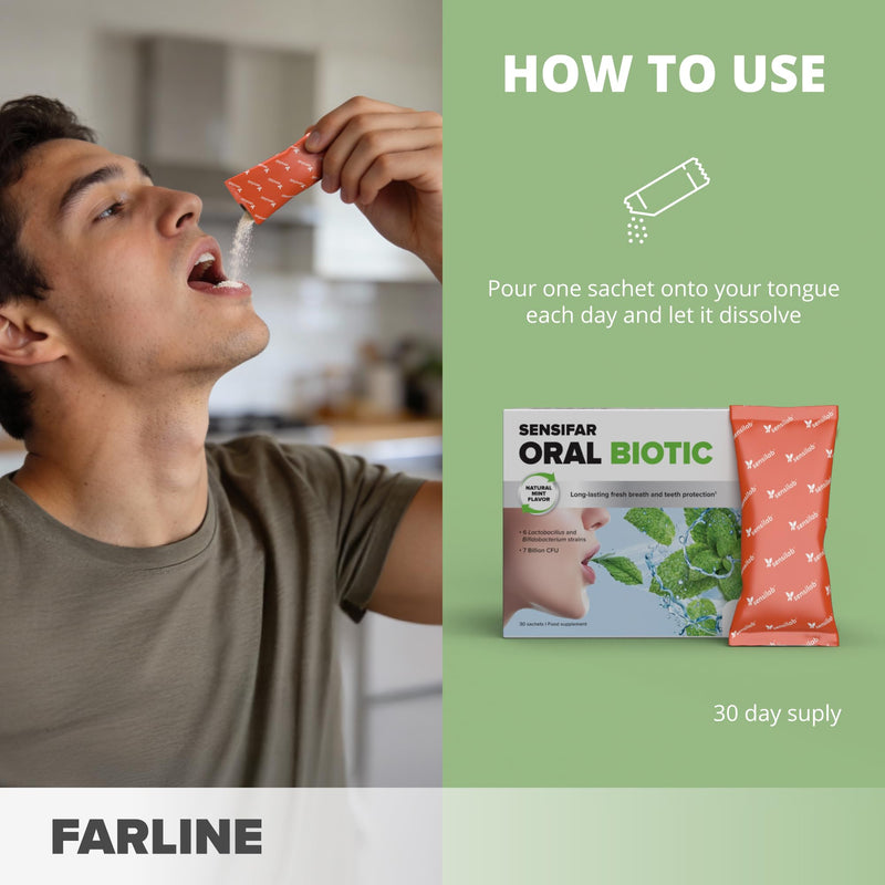 Oral Probiotics for Teeth and Gum Support, 7 Billion CFU with Howaru Smile, Xylitol and Chicory Inulin, Fresh Breath, 30 Sachets by Sensilab