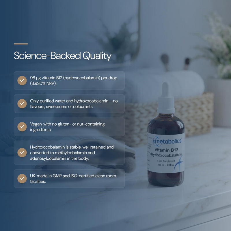 Vitamin B12 Liquid | Pure Hydroxocobalamin Supplement | for Normal Brain Function | Made in The UK