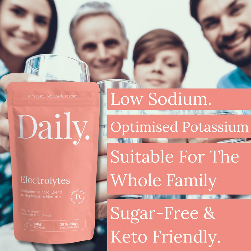 Daily Low Sodium Electrolytes Powder | Wild Strawberry | 1000mg Potassium + Magnesium + Celtic Sea Salt | Sugar-Free Keto Electrolyte Drink | Vegan Hydration Supplement for Energy, Focus & Recovery