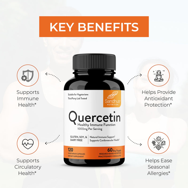 [Australia] - Sandhu's Quercetin 1000mg Per Serving Vegetarian Capsules Bioflavonoids Supports Immune Health & Cardiovascular Health, Respiratory Health, Seasonal Allergy Relief 120 Count Quercetin (Pack of 1) 