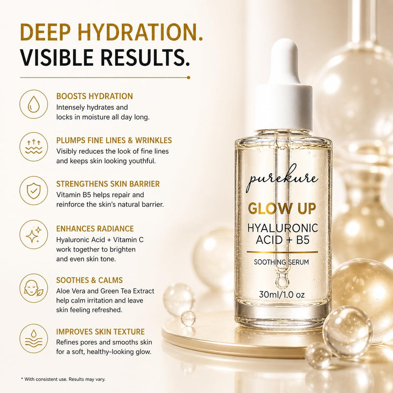 Hyaluronic Acid Serum for Dry & Sensitive Skin – Organic, Deep Hydration + Vitamin B5 for Barrier Repair, Lightweight Face Serum for Fine Lines & Smooth Skin, Non-Greasy, 30 mL
