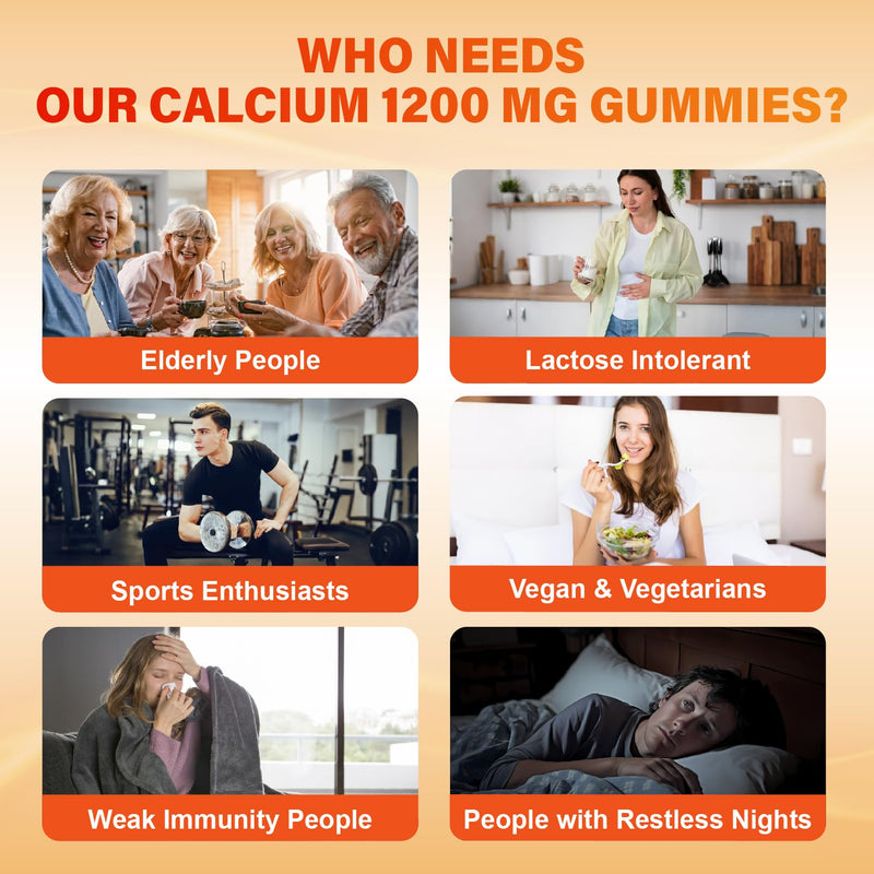 [Australia] - Calcium 1200 mg with Vitamin D3 Gummies for Adults - Calcium Citrate with Vitamin D3 K2, Magnesium, Zinc, Boron, Copper and Ashwagandha - Extra Absorption Calcium Supplement for Women Men Orange 60 Count (Pack of 2) 