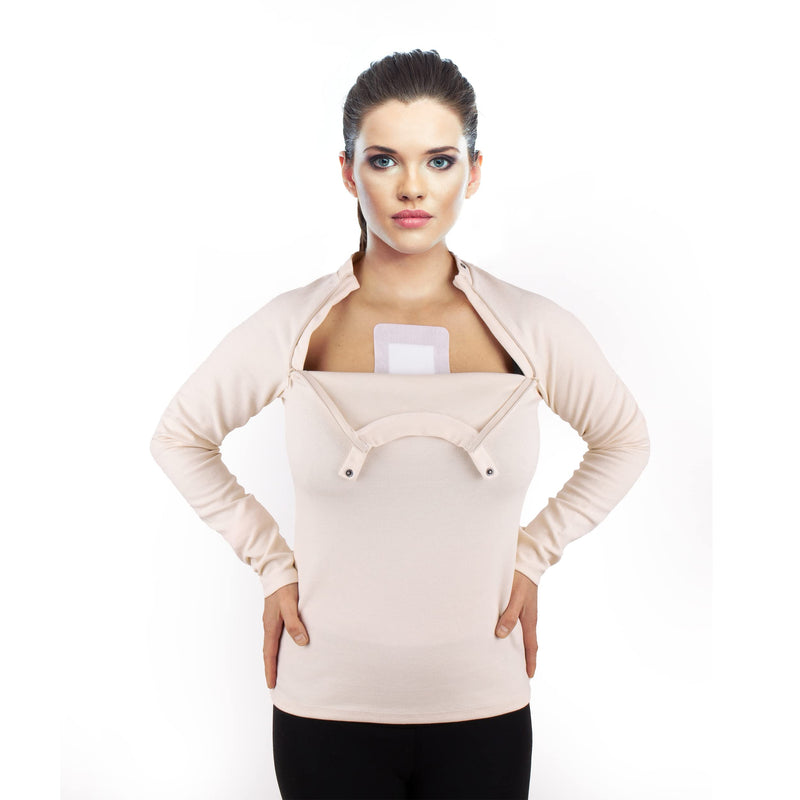 [Australia] - Hemodialysis | Chemotherapy Sweater with Port Access | Invisible Left and Right Chest Zippers for Women Large Off-white 