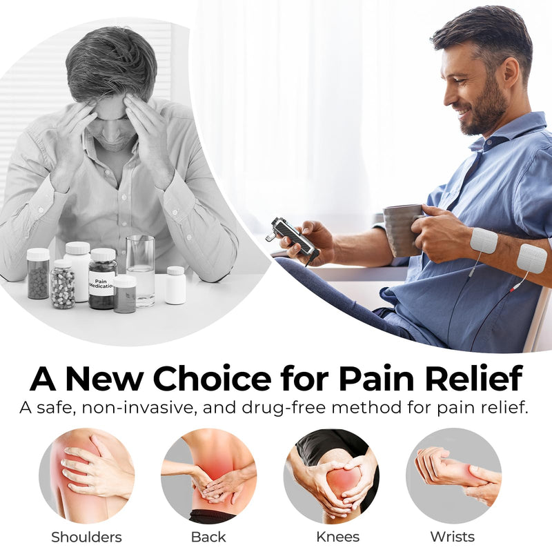 AUVON Rechargeable Digital TENS Unit Muscle Stimulator with 600 mAh Battery | TENS Machine with 40 Levels for Gradual Shoulder, Back, Muscle Pain Relief, 8 Customizable Modes, 6 TENS Pads, A Carry Case A Silver