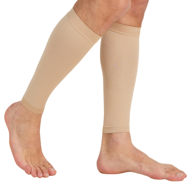 MGANG Calf Compression Sleeve, (2 Pairs) 20-30mmHg Leg Compression Socks, Unisex for Pain Relief, Swelling, Edema, Maternity, Varicose Veins, Shin Splint, Nursing, Travel, Beige L/XL Large/X-Large (2 Pair) 1 Pair Beige + 1 Pair Beige