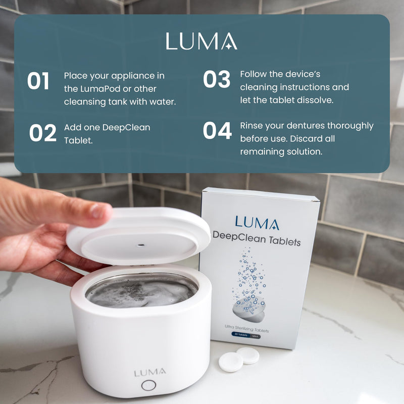 [Australia] - DeepClean Tablets for LumaPod – Retainer & Dental Appliance Cleaning Tablets – Mint Formula – Compatible with Ultrasonic Cleaners – For Retainers, Aligners, Dentures & Mouth Guards – 30 Count 