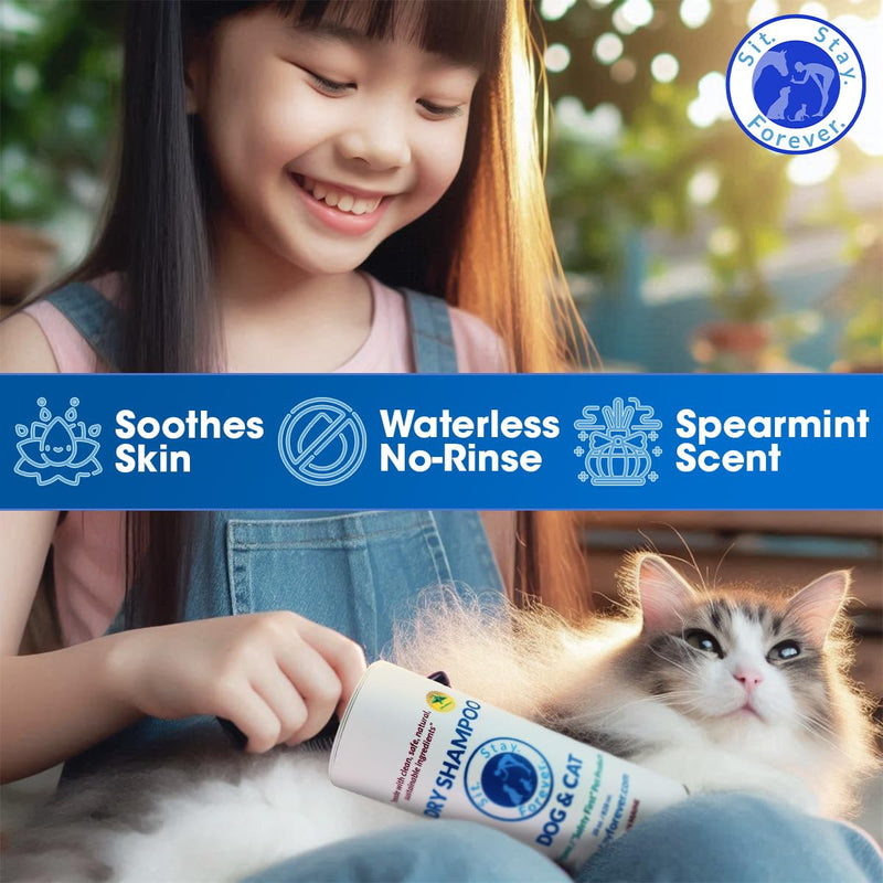 Sit. Stay. Forever. Natural, Dry Powder Shampoo for Dogs & Cats, Organic, Non-Toxic, Hypoallergenic Dog Deodorizer Powder, Anti-Itch & Odor Control, Easy No-Rinse Formula, Safe for Sensitive Skin 7.0 Ounces - PawsPlanet Australia