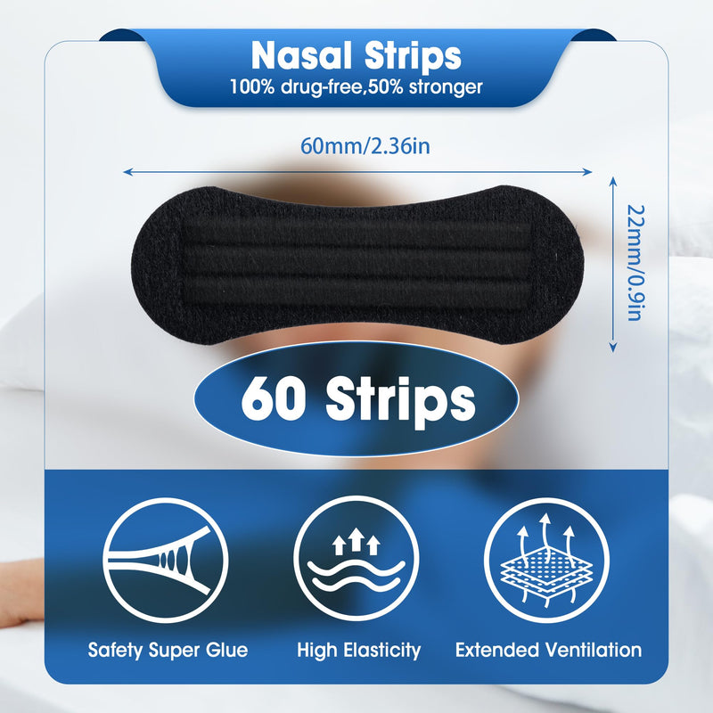 [Australia] - Nasal Strips for Snoring (60 ct),Extra Breathing Nose Strips,Reduce Snoring Aids for Men & Women,Oil & Sweat Proof,Help Improves Sleep and Sports,Universal Fit 60 
