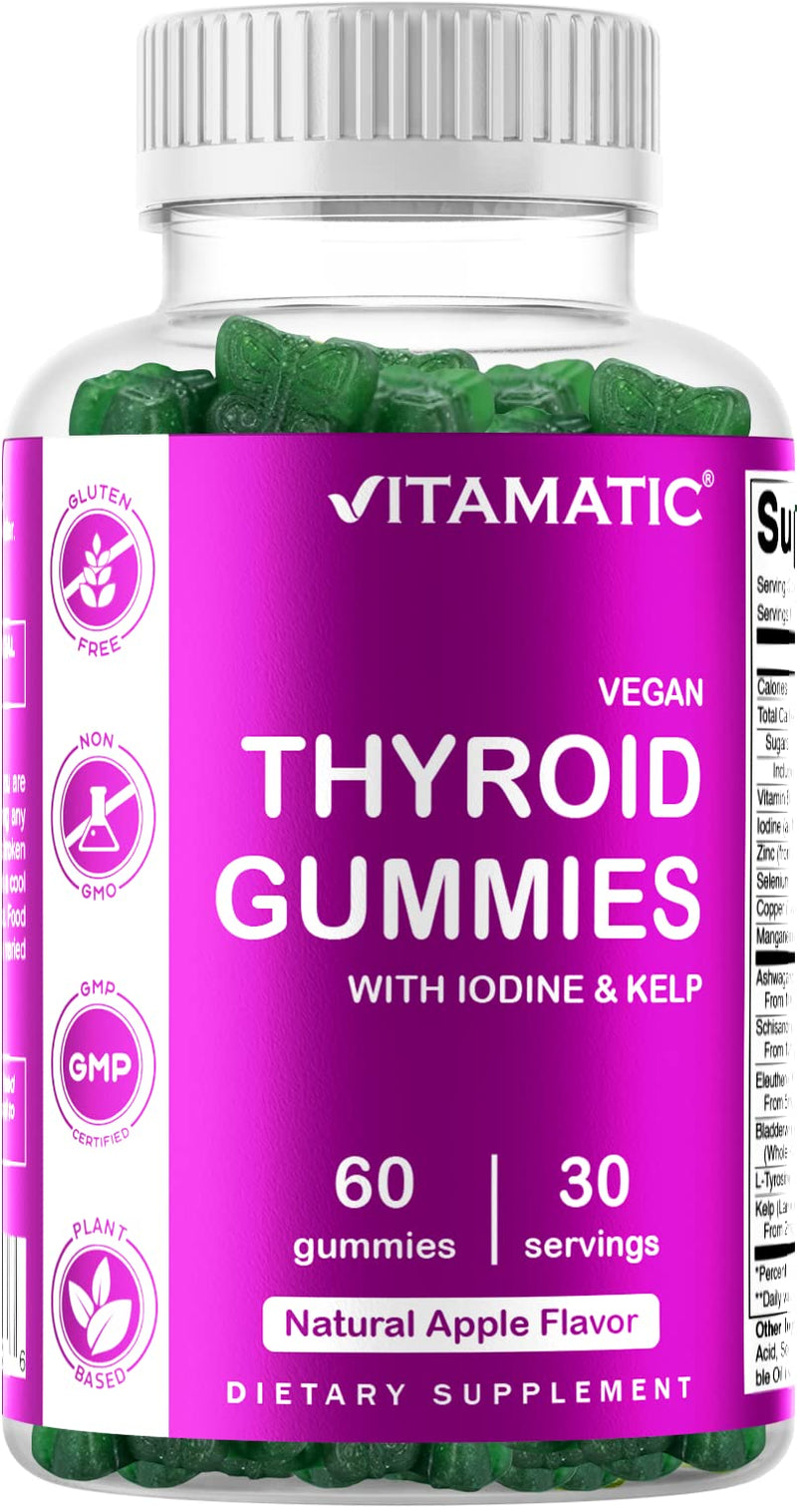 [Australia] - Vitamatic 2 Pack Vegan Thyroid Support Gummies with Iodine & Kelp - 60 Count - Improve Your Energy & Increase Metabolism - Plant Based 
