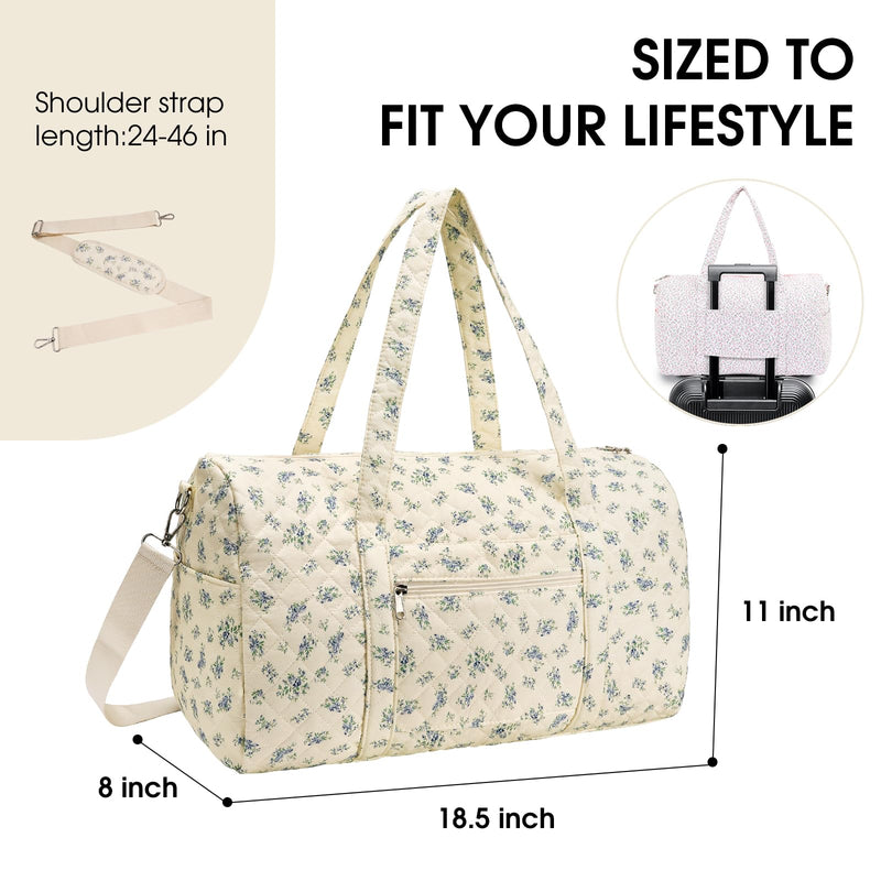 Duffle Bag, Gym Bag for Women, Quilted Duffle Bags, Travel Large Capacity Floral Weekender Bags A-Blue Flowers