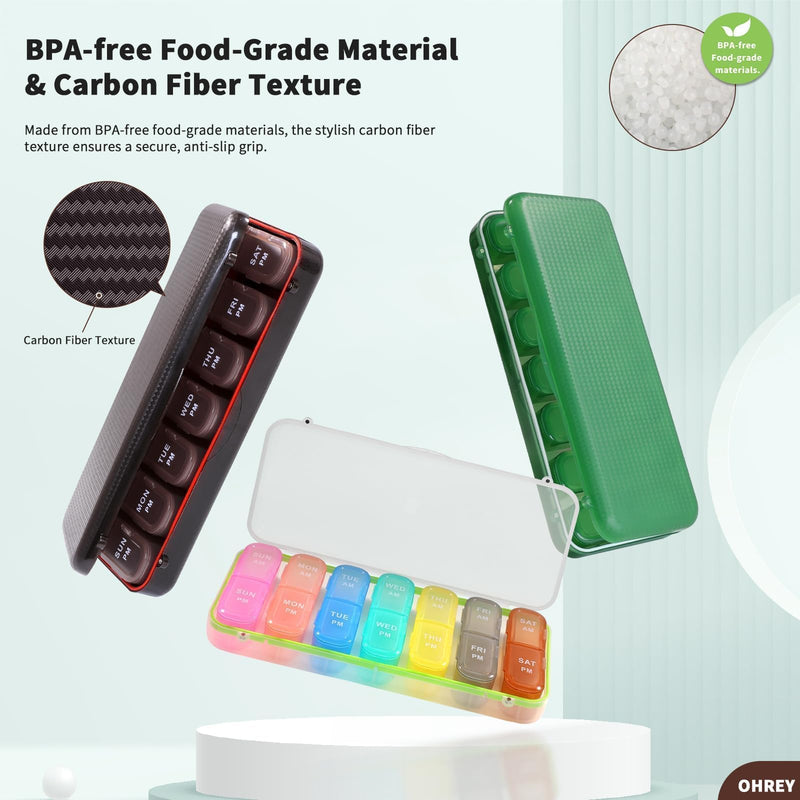 Pill Organizer 2 Times a Day, Weekly Travel Case for Vitamins, Fish Oils + 2 Detachable Cute Boxes (Brown) Brown