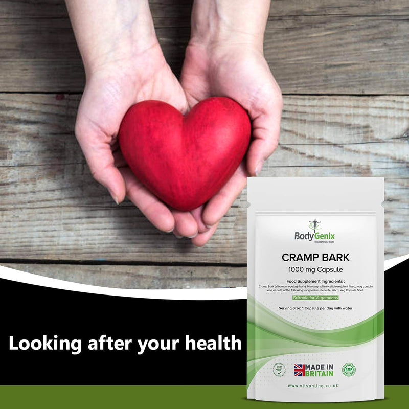 Bodygenix Cramp Bark Capsules - 1000mg Natural Relief Supplement for Menstrual Leg Cramps Supports PMS Healthy Muscles - 120 Capsules, 4 Month Supply