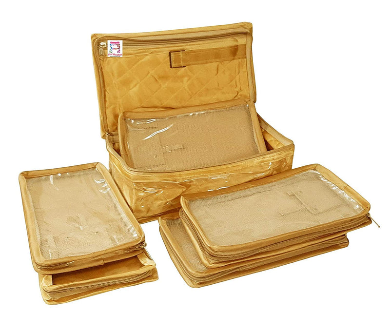 atorakushon Combo Satin Makeup Pouches Vanity Jewellery Traveling Organizer Storage Box Cosmetic carry it along anywhere easily For Women Golden