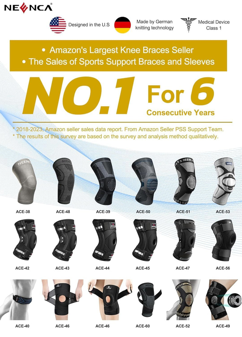 [Australia] - NEENCA knee support for knee pain, knee support with hinge and patented X-Strap fastening system, strong stability for pain relief, arthritis, meniscus tear, ACL, PCL, MCL L 