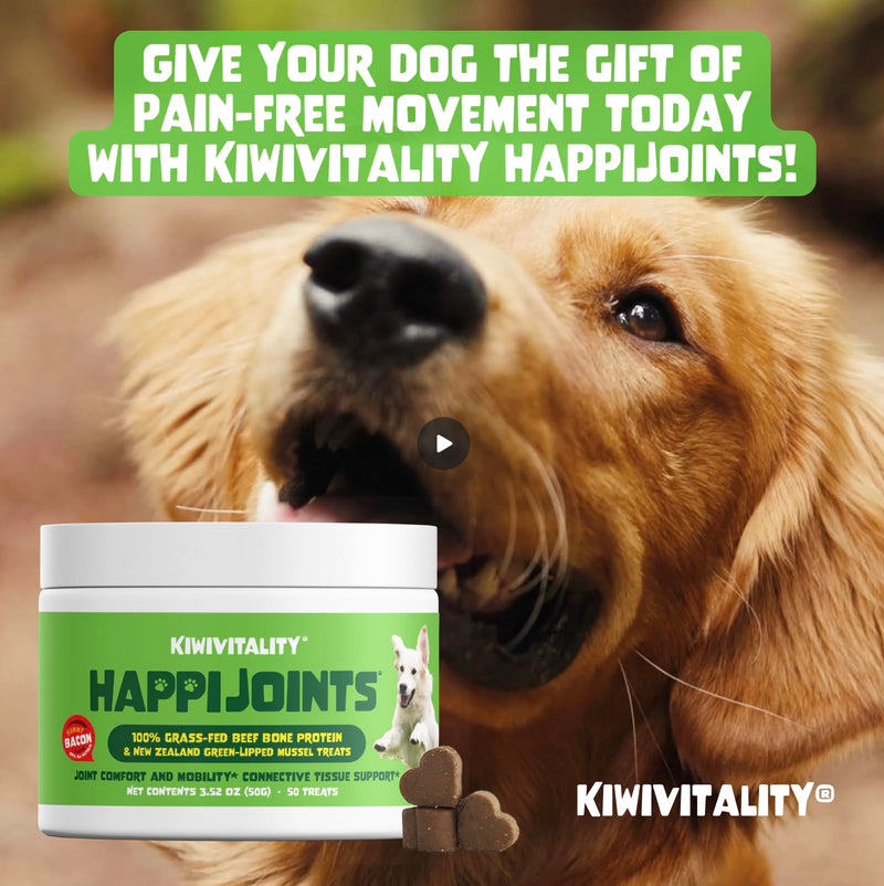 HappiJoints Hip and Joint Supplement Treats for Dogs, Cats • 100% Grass-Fed Beef Bone Collagen New Zealand Green-Lipped Mussels • 50 Treats - PawsPlanet Australia