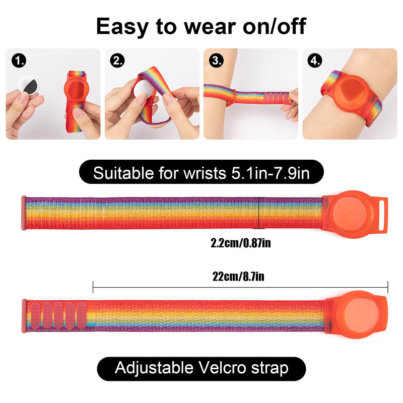 [Australia] - Kids Wristband Compatible with Apple AirTag, Protective Case for Air Tag GPS Tracker Holder with Nylon Bracelet, Adjustable Anti Lost Watch Band for Toddler Child Elder (Rainbow B) Rainbow B 