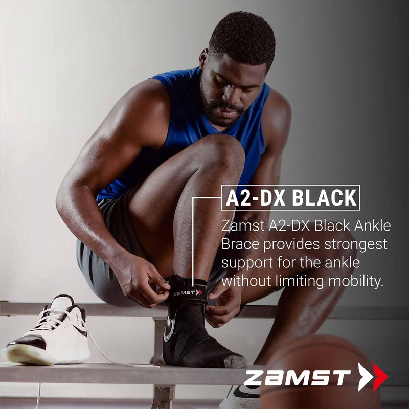 [Australia] - Zamst A2-DX Sports Ankle Brace with Protective Guards For High Ankle Sprains and Chronic Ankle Instability-for Basketball, Volleyball, Lacrosse, Football-Black, Size, Right and Left Specific Medium - Right Black 