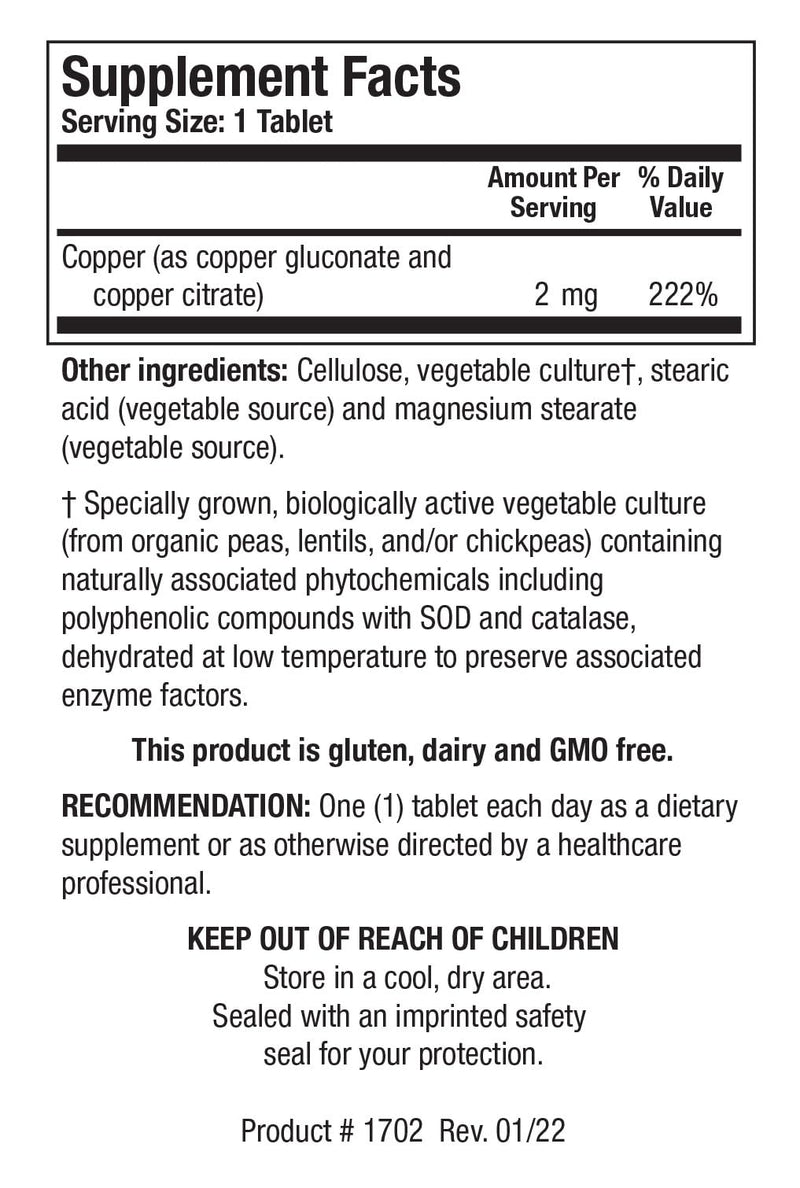 [Australia] - CuZymeTM Essential Mineral Supplement, Energy Metabolism, Iron Absorption, Healthy Bones, Immune Function 100 Tablets 