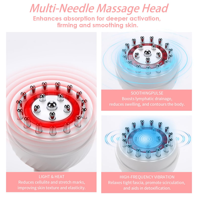 Lymphatic Drainage Massager & Anti Cellulite Massage Tool, White | Reduce Stretch Marks & Cellulite, Helps Muscle Relax, For Legs, Arms & Belly, Light, Heat & Vibration