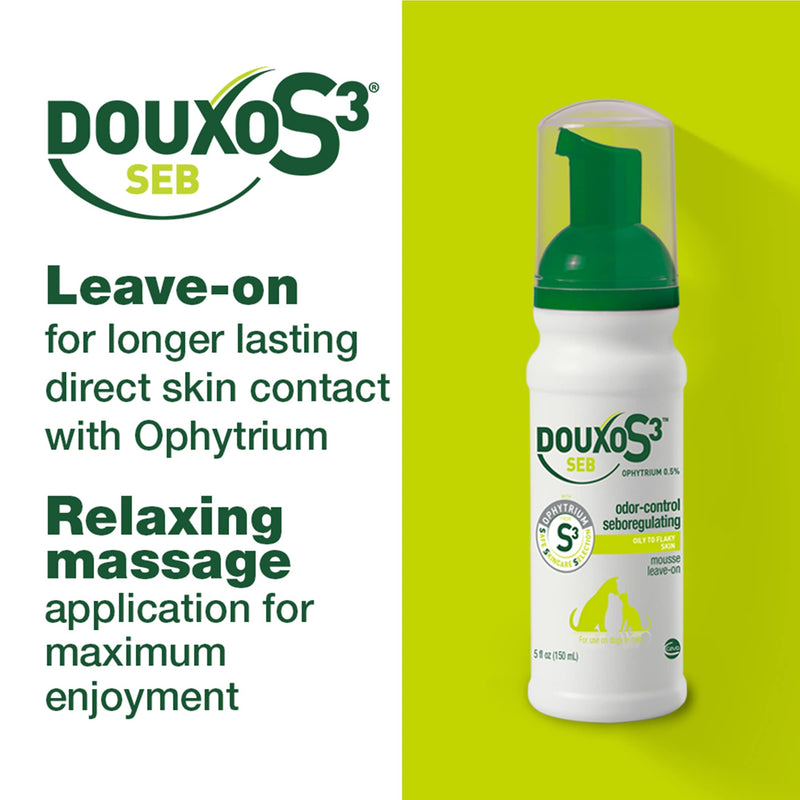 [Australia] - Douxo S3 Seb Mousse, Contains 0.5% Ophytrium, Odor Control & Seboregulating, For Oily to Flaky Skin, Seborrhea, For Dogs and Cats, 5.1 fl. oz. (150mL) 