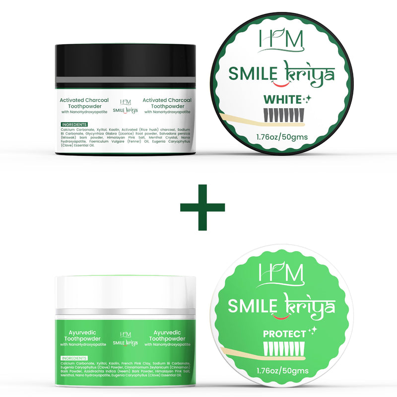 [Australia] - HM - Smile Kriya Ayurvedic Toothpowder Duo (Pack of 2) | Whitens Teeth Naturally, Remineralizes Enamel, Strengthens Gums & Freshens Breath | Activated Charcoal & NanoHydroxyapatite | 1.76 oz X 2 