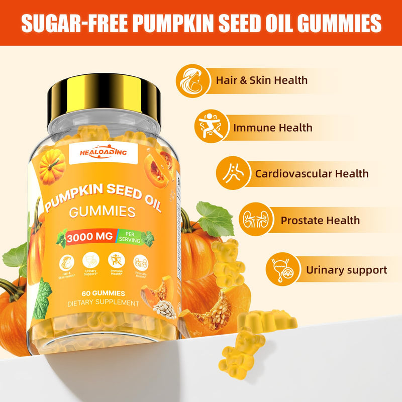 [Australia] - Pumpkin Seed Oil with Saw Palmetto: Pumpkin Seed Oil Gummies Extract Sugar-Free 3000mg Per Serving for Hair Growth Urinary Bladder & Prostate Health Non-GMO 