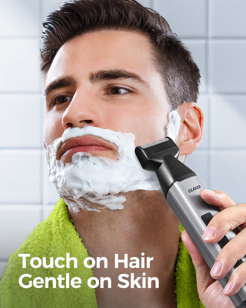 [Australia] - GLAKER Beard Grooming Kit - All in One Hair Cutting Kits, Electronic Shaving Razor, Professional Barber Kit, Mens Body Hair Shaver, Cordless Nose Hair Trimmer, Rechargeable Hair Clippers for Men Silver 
