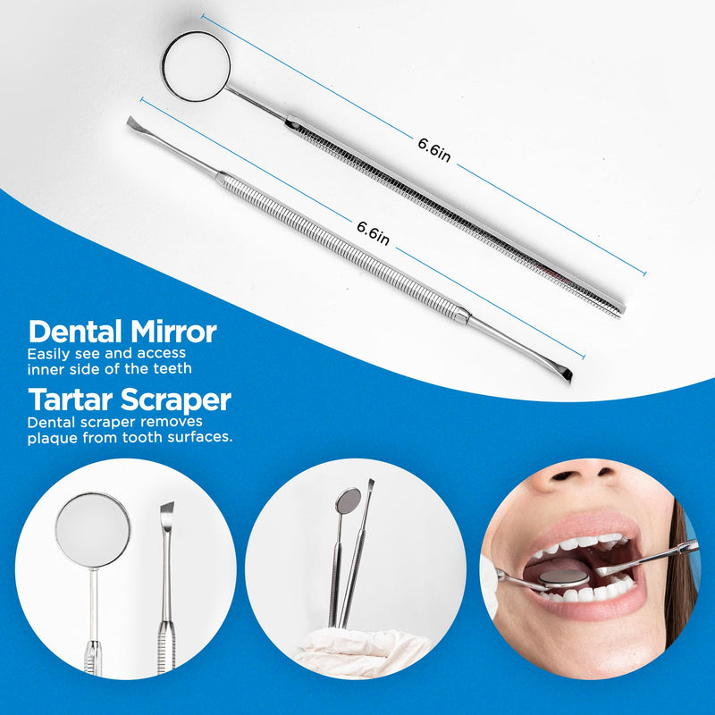 [Australia] - 4tified Dental Tools Hygiene Kit 4 PCS French Stainless Steel Professional Teeth Cleaning Home Use Plaque Calculus Removal Tartar Scraper Scaler Fogless Mirror Dental Pick Vegan Leather case 