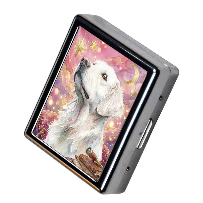 Metal 7 Day Pill Organizer, Weekly Pill Case 8 Compartments, Travel Pill Box for Purse & Pocket, Small Medicine & Vitamin Organizer, PP Dividers, Secure Clasp (Golden Retriever) Golden Retriever