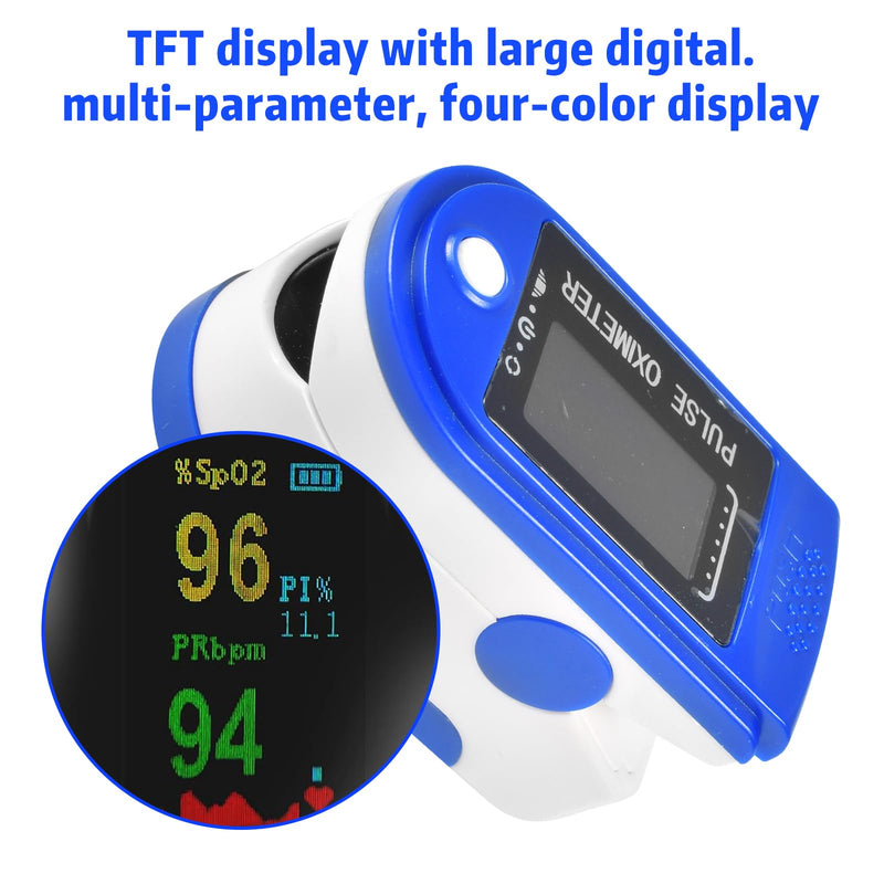 [Australia] - Funmo pulse oximeter, measurement of oxygen saturation, measurement of oxygen saturation (SpO₂) and heart rate (pulse), finger oximeter with color display, pain-free use on the finger (blue) 