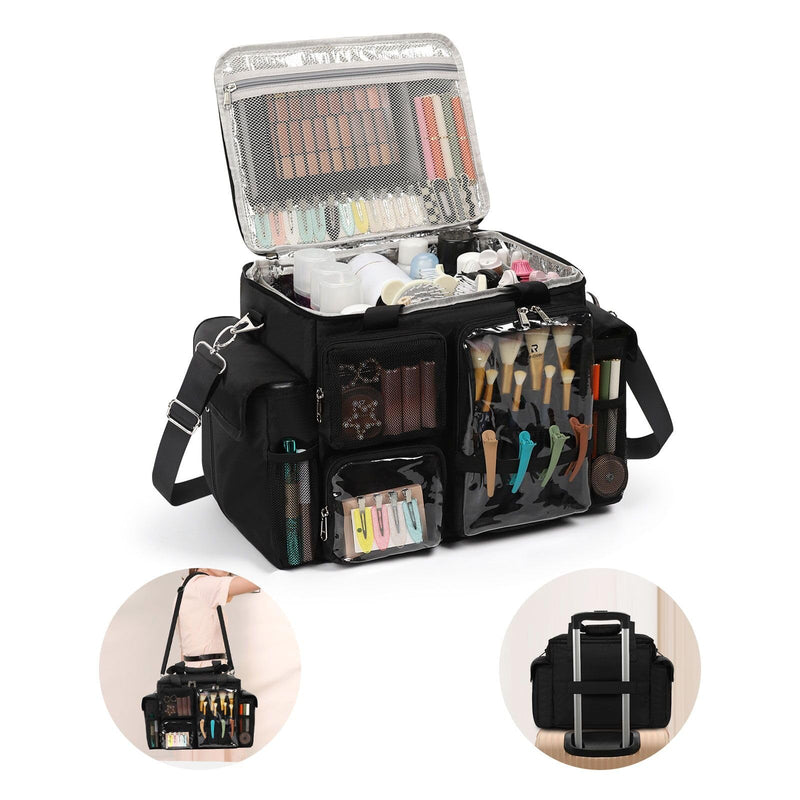 Large Hairstylist Traveling Bag, Hair Tool Organizer with Removeable Dividers, Hairdresser Hair Tools Travel Bag with Multi Pockets, Professional Makeup Artist Bag with Shoulder Strap Large(16.1x10.6x11in)