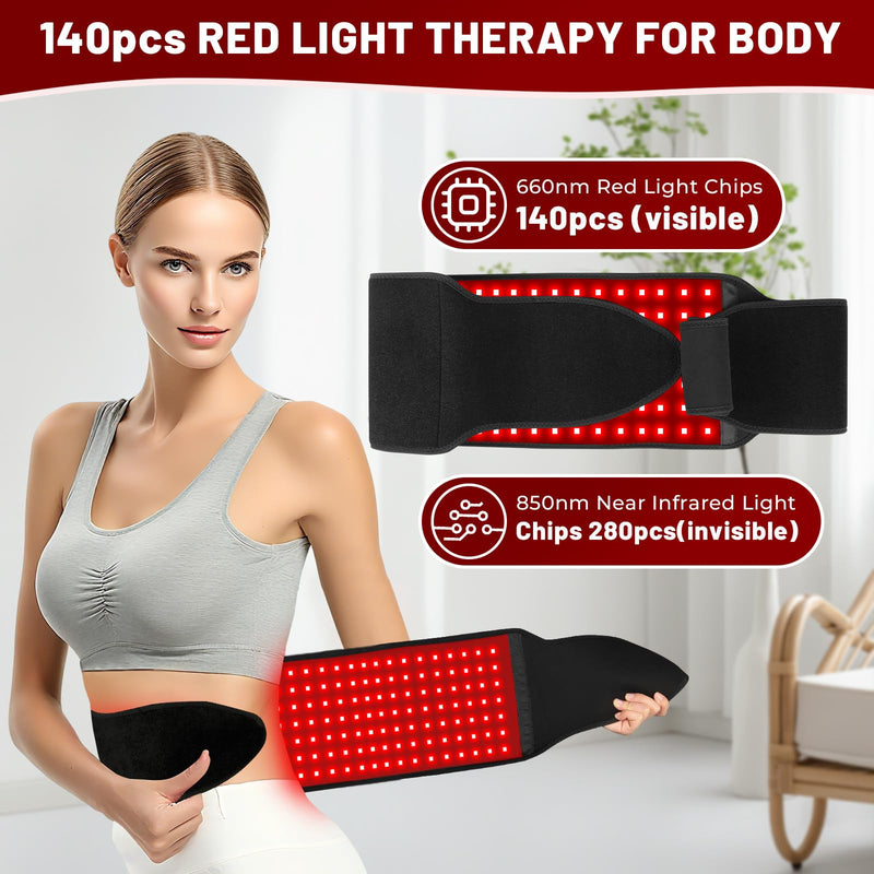 [Australia] - Red Light Therapy for Body, 140 LEDs Infrared Light Therapy for Shoulder Waist Muscle, Upgraded 3 in 1 Led Beads, 660nm Red Light & 850nm Near Infrared Light Therapy Belt 