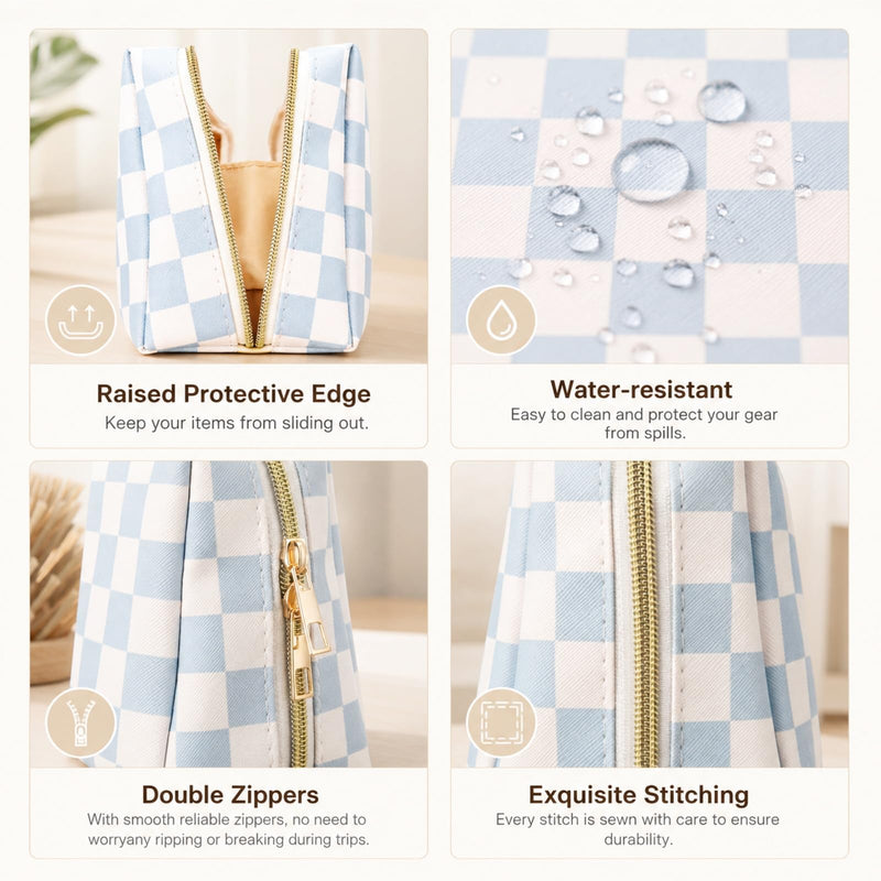 FoldTier 6 Pcs Checkered Makeup Bag Bulk for Women | Travel Cosmetic Bag with Zipper Organizer Toiletry Pouch 8.7 x 5.9 x 3.9 Inch Pencil Pouch for Purse Party Favor