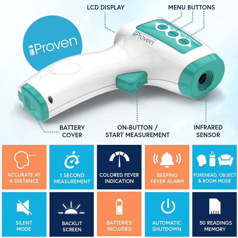 [Australia] - Infrared Forehead Thermometer for Adults and Infants, FSA HSA Eligible, Touchless iProven Thermometer, 1sec Instant Accurate Readings, 3 in 1 Thermometer with Fever Alarm, Silent & Memory Mode Green 