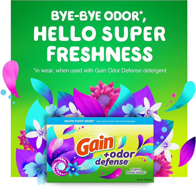 [Australia] - Gain + Odor Defense Dryer Sheets, Super Fresh Blast Scent Fabric Softener Sheets, 240 ct 240 Count (Pack of 1) 