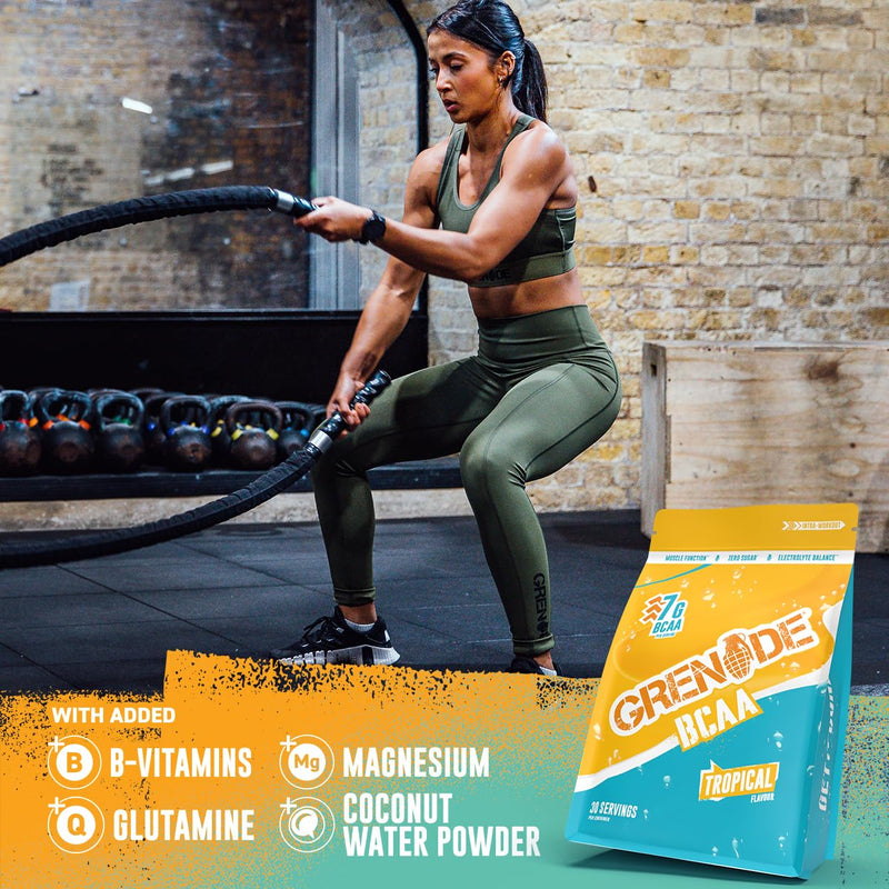 Grenade BCAA Intra Workout Powder Zero Sugar Drink Packed with Amino Acids Including B-Vitamins, Magnesium & Glutamine (30 Servings) - Tropical, 390 g (Pack of 1)