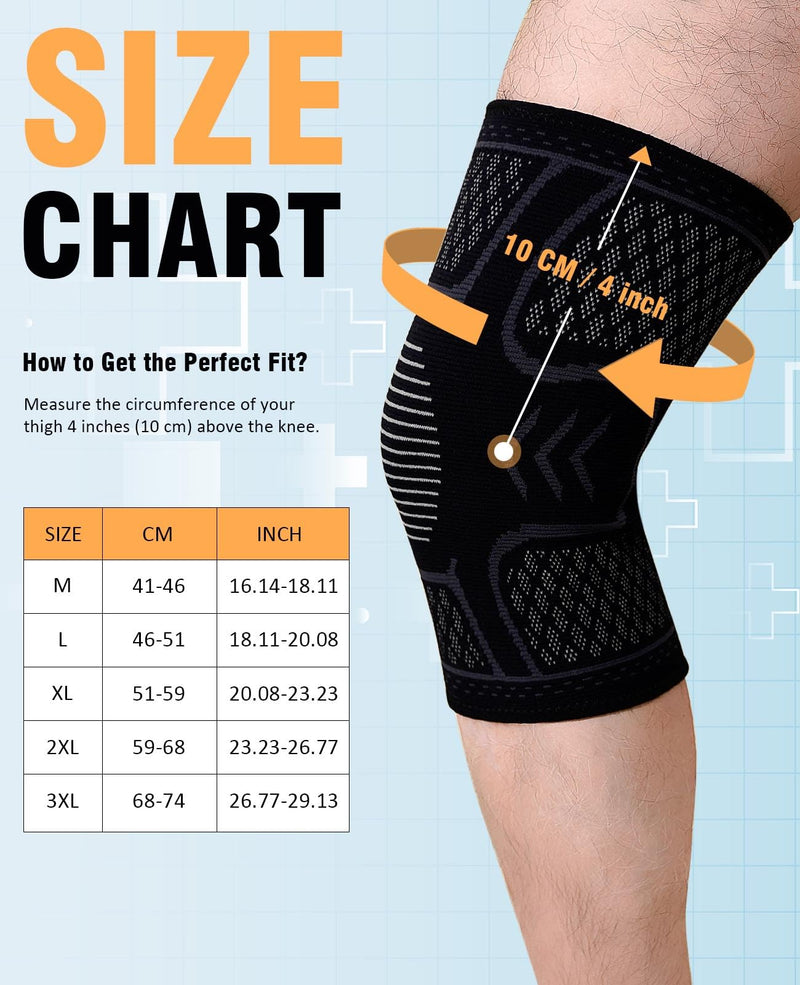 Compression Knee Brace for Men & Women – Knee Support Sleeve for Walking, Running, Sports, Meniscus Tear, ACL Injury, Arthritis Pain Relief 2 Pack Black XX-Large