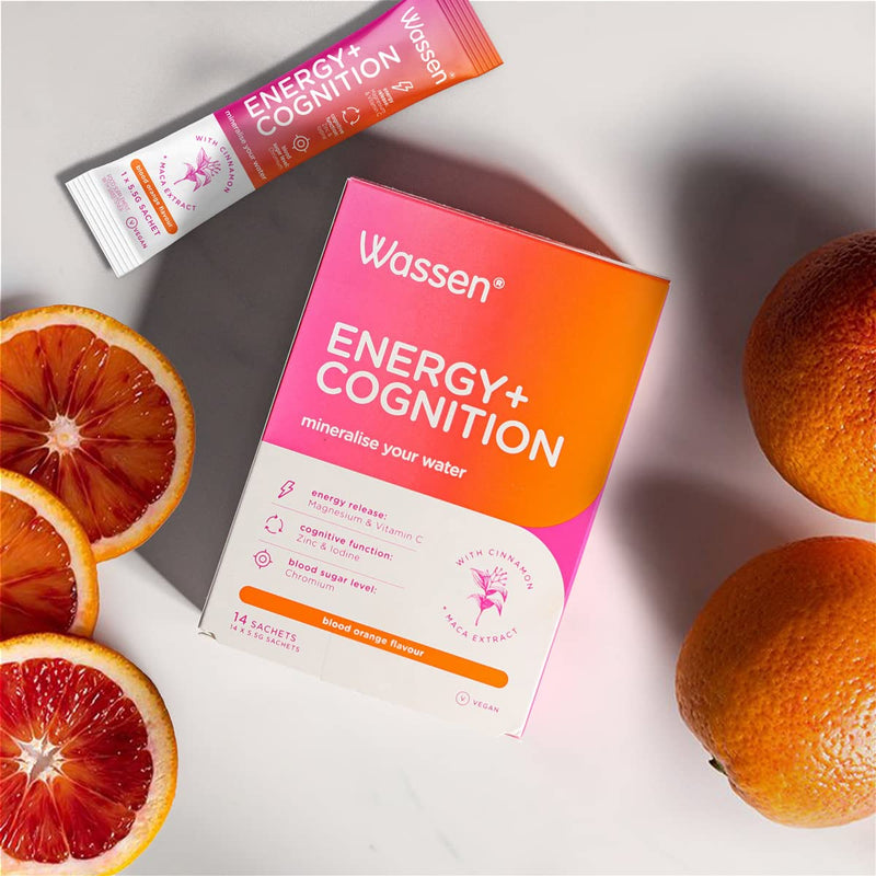 Wassen Energy & Cognition Energy Supplements - 14 Sachets | Vitamin C Sachets | Vitamin Powder for Water | Magnesium Sachets & Vitamin C to Help Healthy Energy Release Energy + Cognition