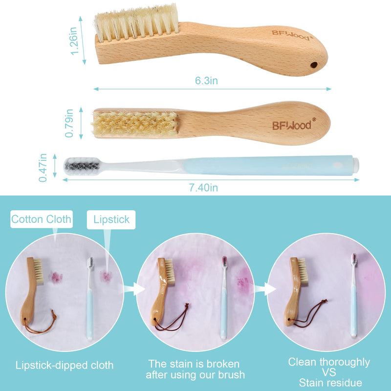 [Australia] - BFWood Laundry Stain Brush, Natural Soft Boar Bristle for Scrubbing Out Tough Stains on Delicate Fabrics, Knits, Cotton, Linens, No Damage Regular 