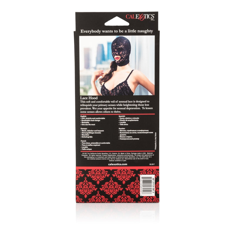 [Australia] - CalExotics Scandal Lace Hood – Erotic BDSM Sex Blindfold for Couples – Open Mouth Role Playing Mask - Black 